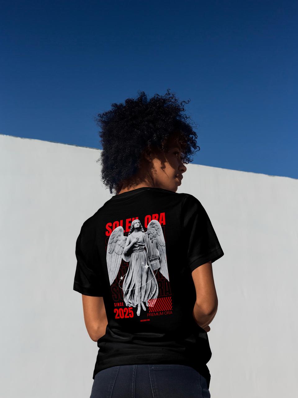 Soleil Ora Black Off-Shoulder T-Shirt