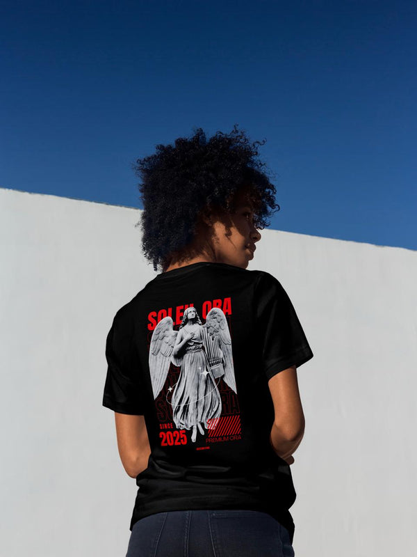 Soleil Ora Black Off-Shoulder T-Shirt