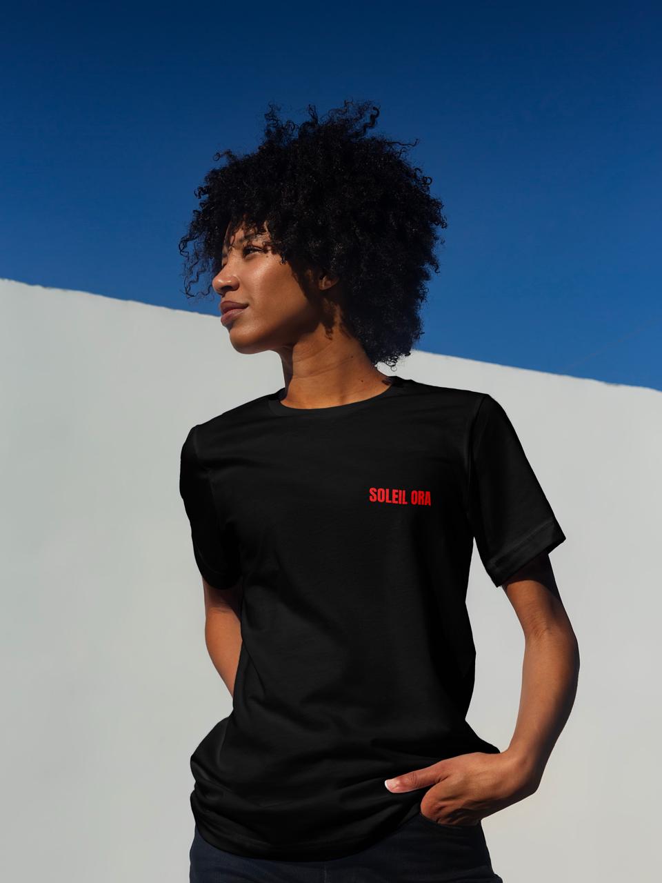 Soleil Ora Black Off-Shoulder T-Shirt
