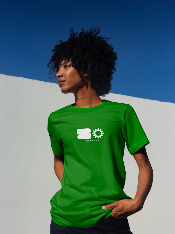 Soleil Ora Forest Green Off-Shoulder T-Shirt